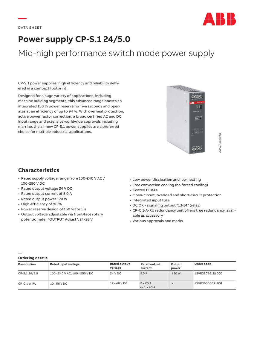 ABB 1SAC200138H0001 cut sheet — first page