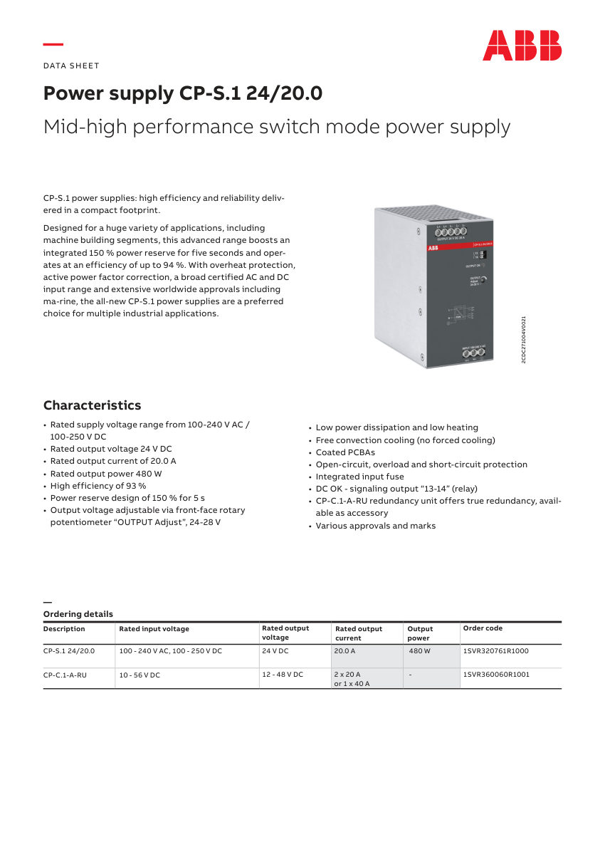 ABB 1SAC200140H0001 cut sheet — first page