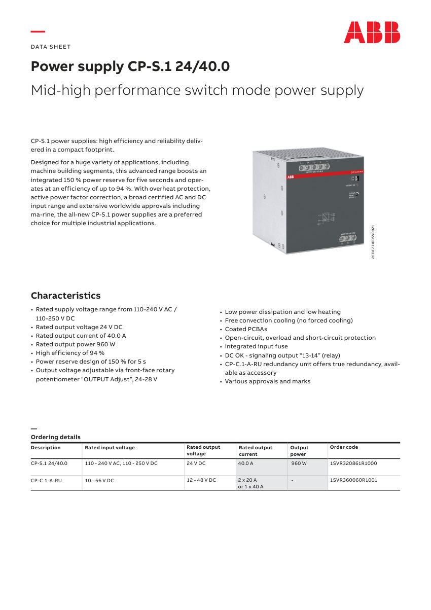 ABB 1SAC200141H0001 cut sheet — first page