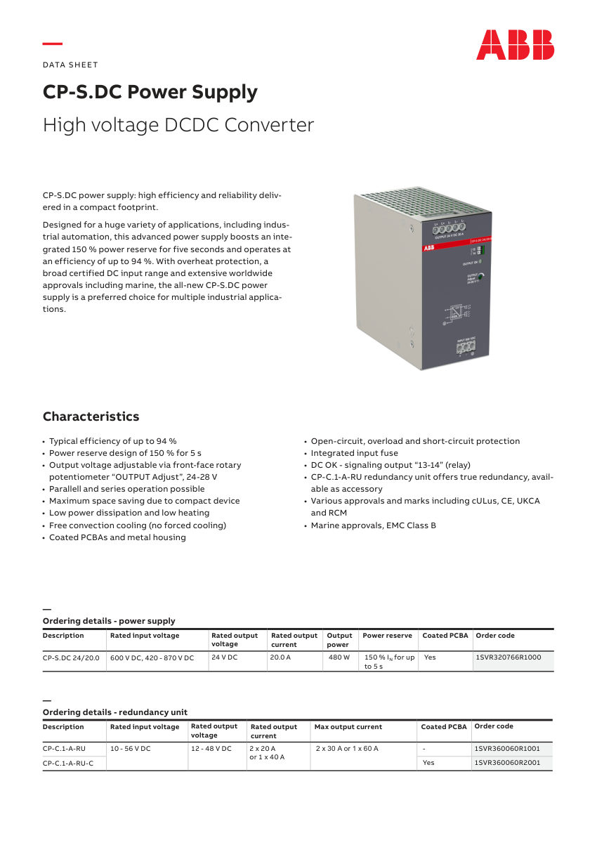 ABB 1SAC200440H0001 cut sheet — first page