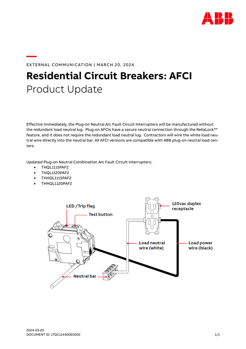 ABB 1TQC114400E0002 cut sheet — first page