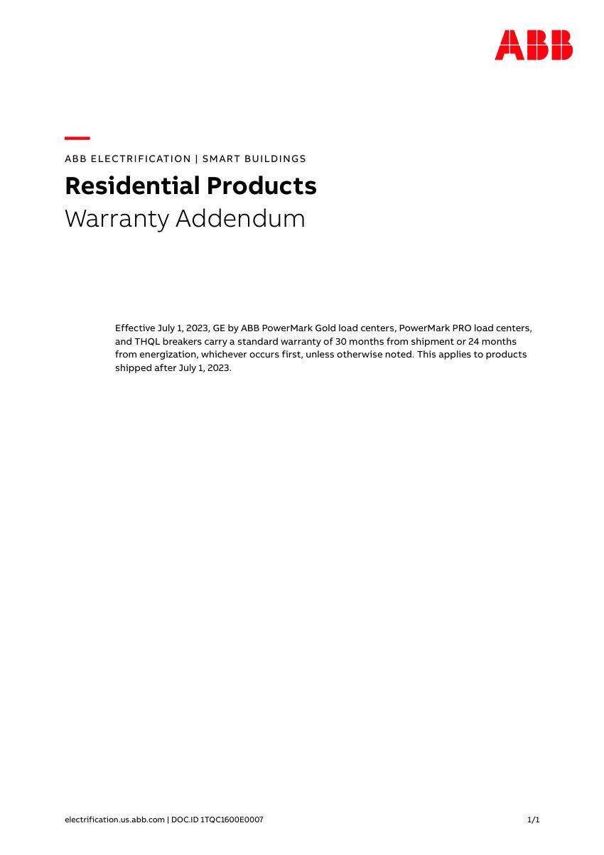 ABB 1TQC160000E0007 cut sheet — first page