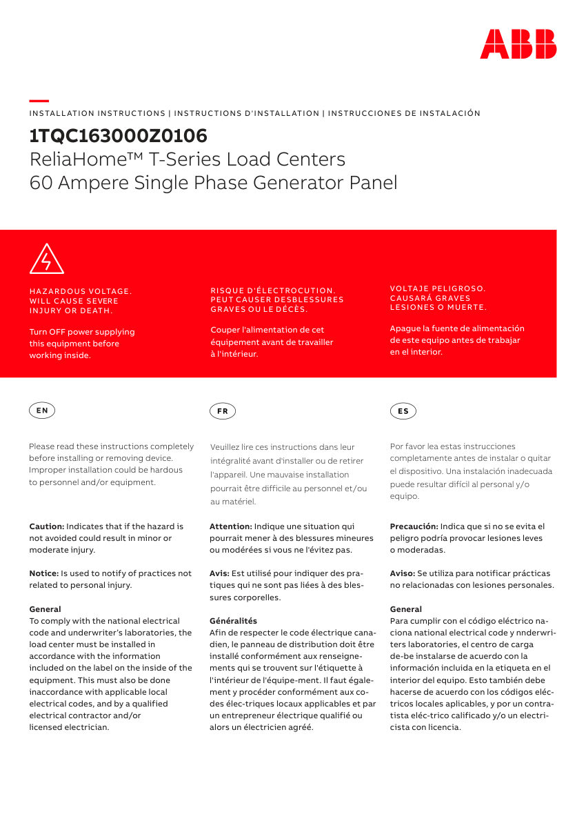 ABB 1TQC163000Z0106 cut sheet — first page