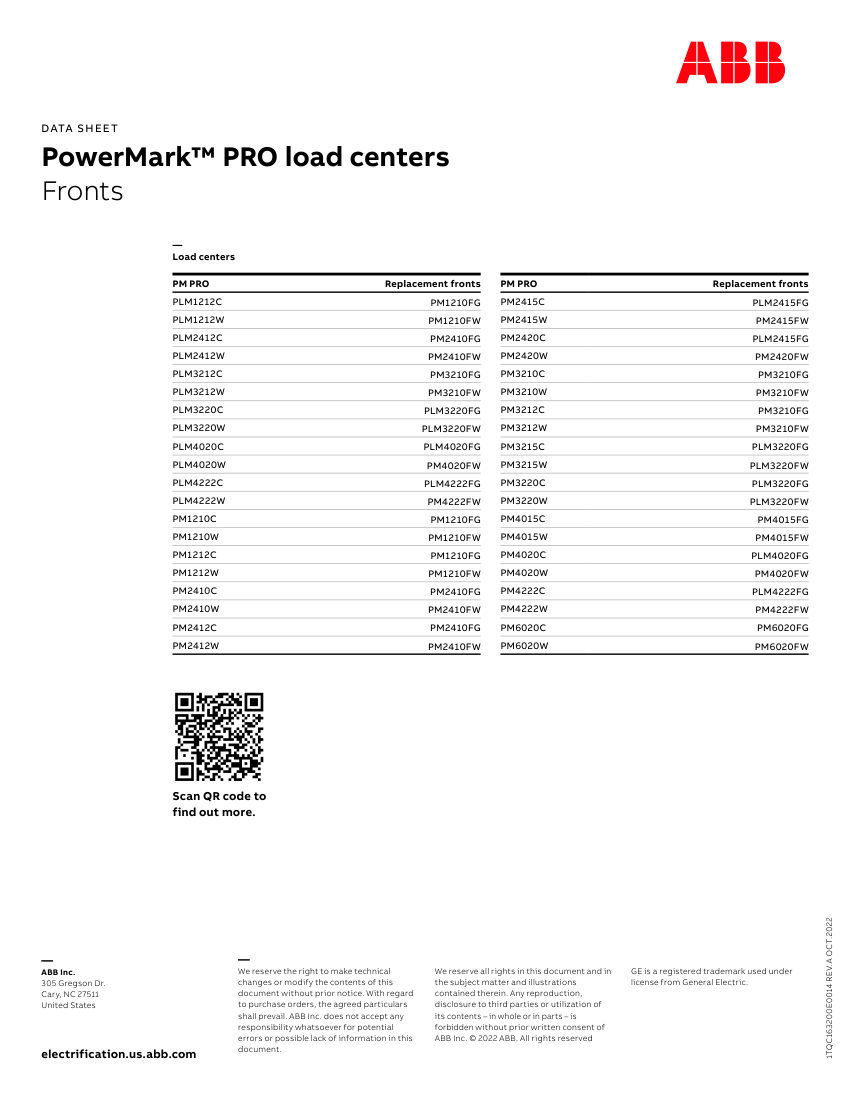 ABB 1TQC163200E0014 cut sheet — first page