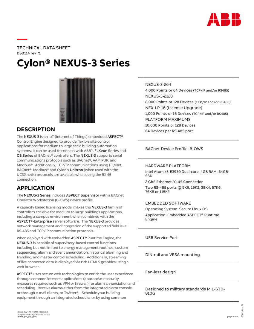 ABB DS0114 cut sheet — first page
