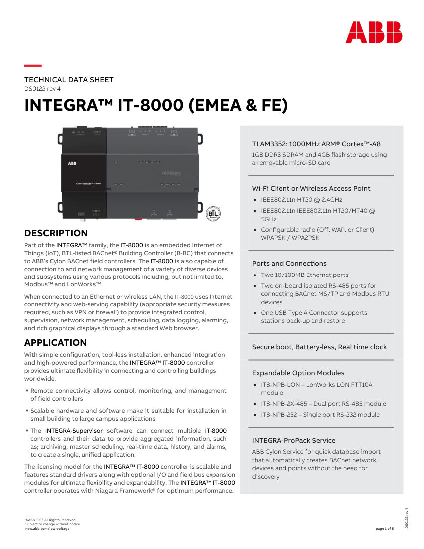 ABB DS0122 cut sheet — first page