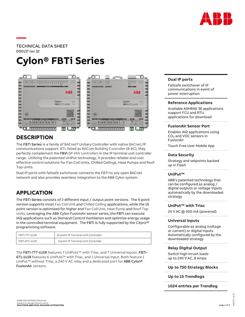 ABB DS0137 cut sheet — first page