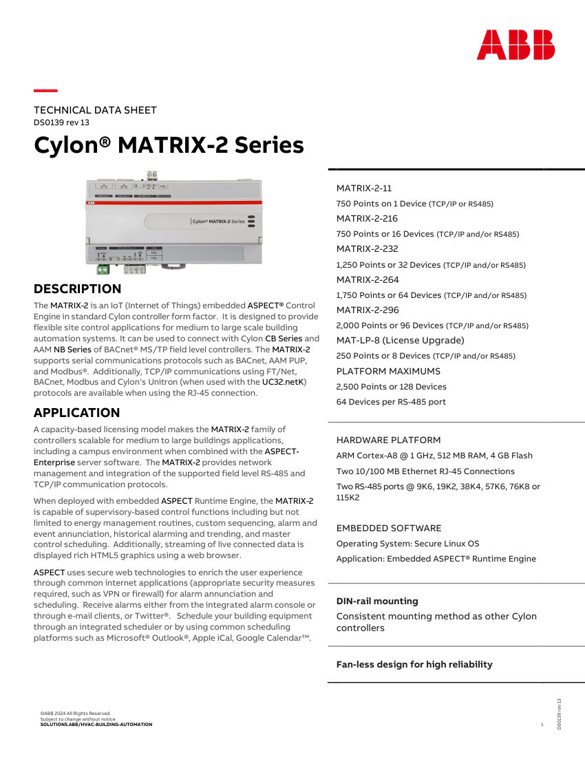ABB DS0139 cut sheet — first page