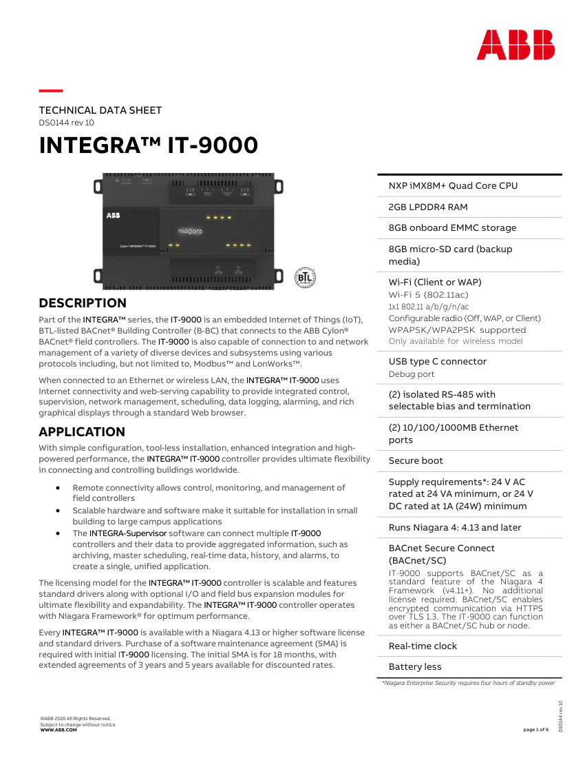 ABB DS0144 cut sheet — first page