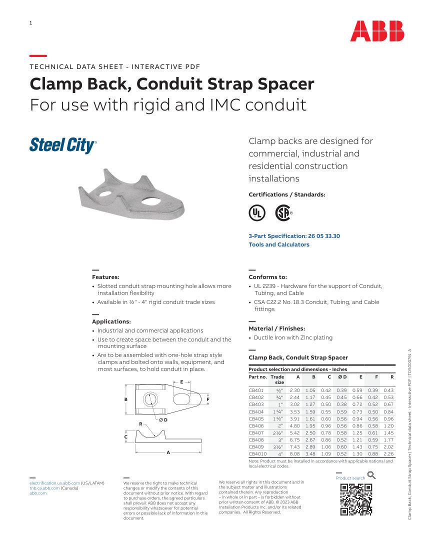 ABB TDS00791 cut sheet — first page