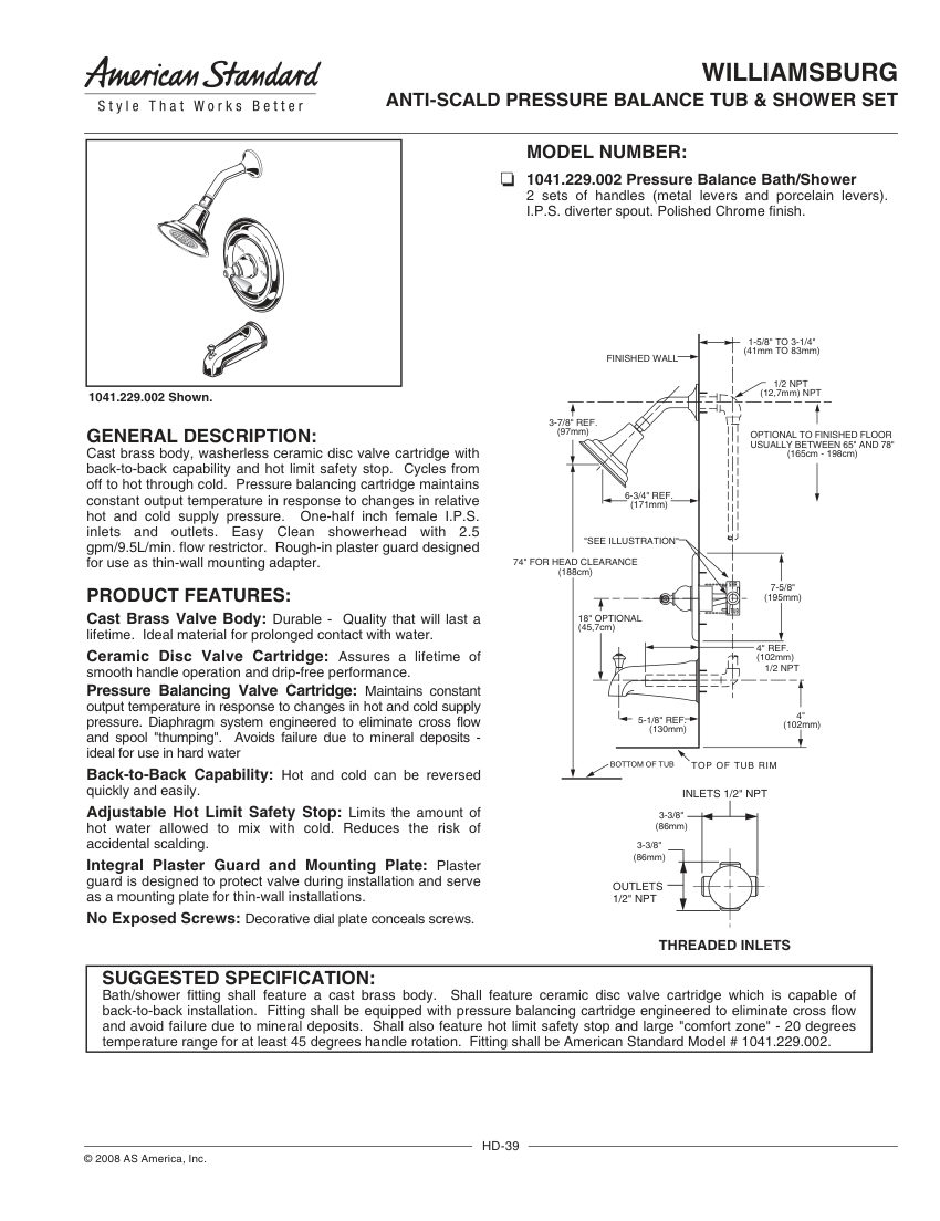 American Standard 1041229 cut sheet — first page