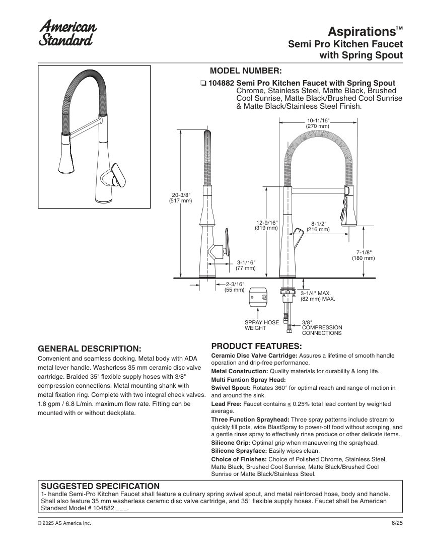 American Standard 1048820000 cut sheet — first page