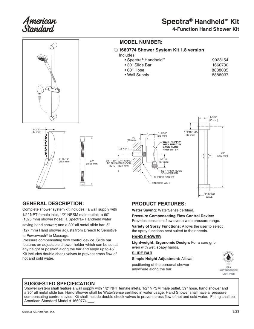 American Standard 1660774 cut sheet — first page