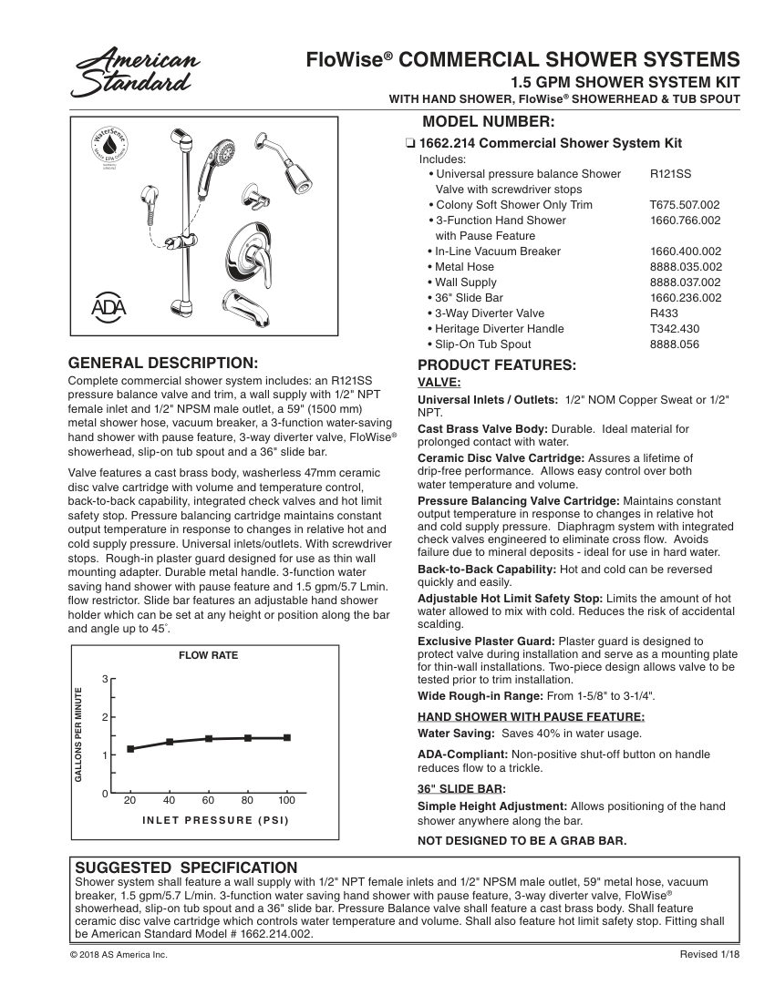 American Standard 1662214 cut sheet — first page