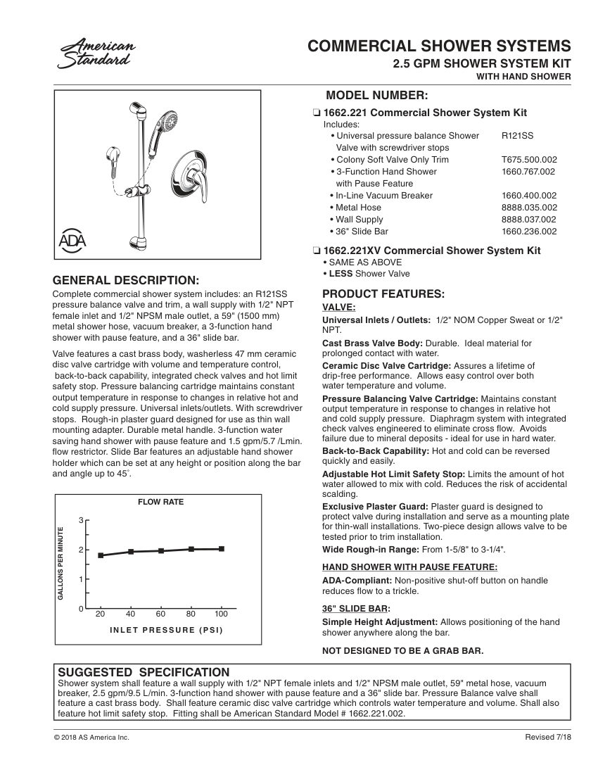 American Standard 1662221 cut sheet — first page