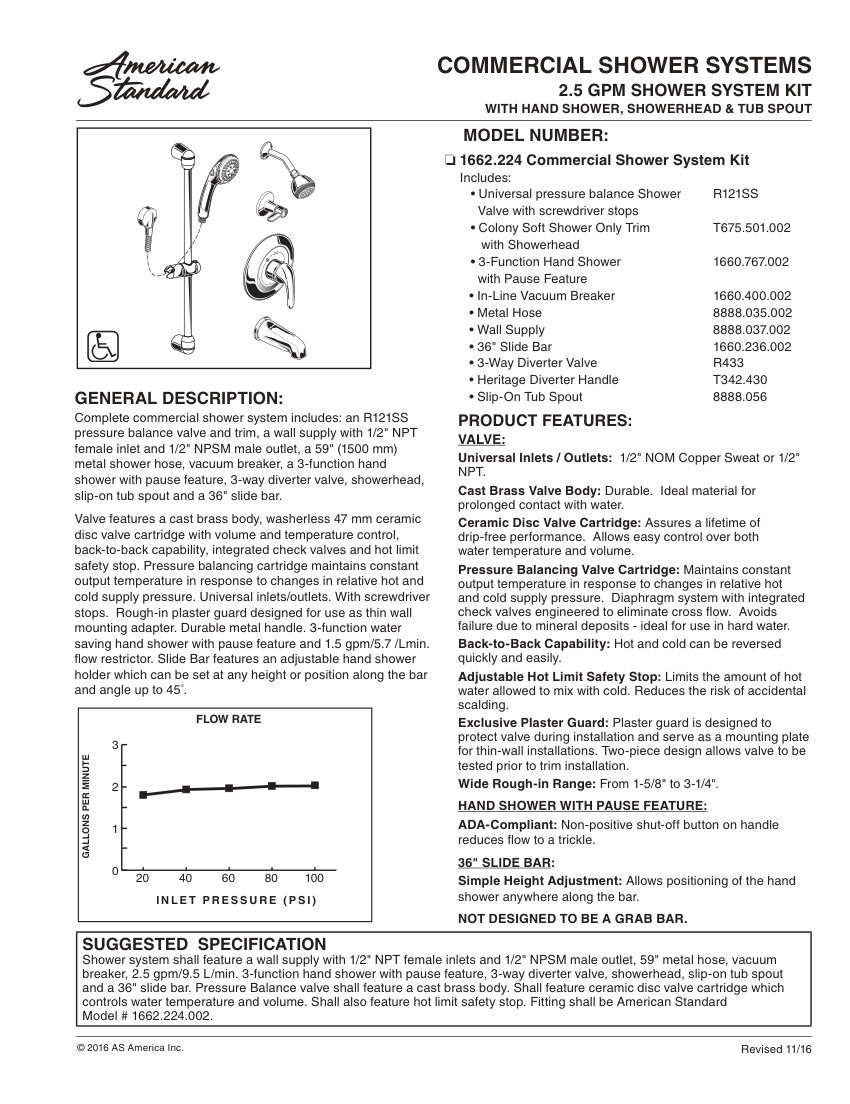 American Standard 1662224 cut sheet — first page