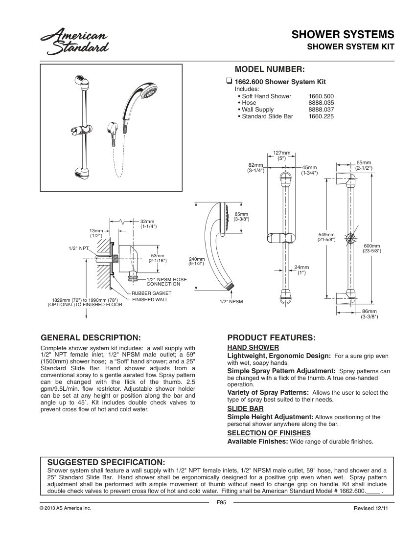American Standard 1662600 cut sheet — first page