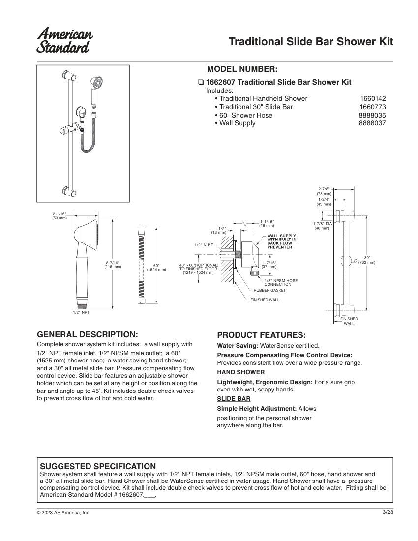 American Standard 1662607 cut sheet — first page