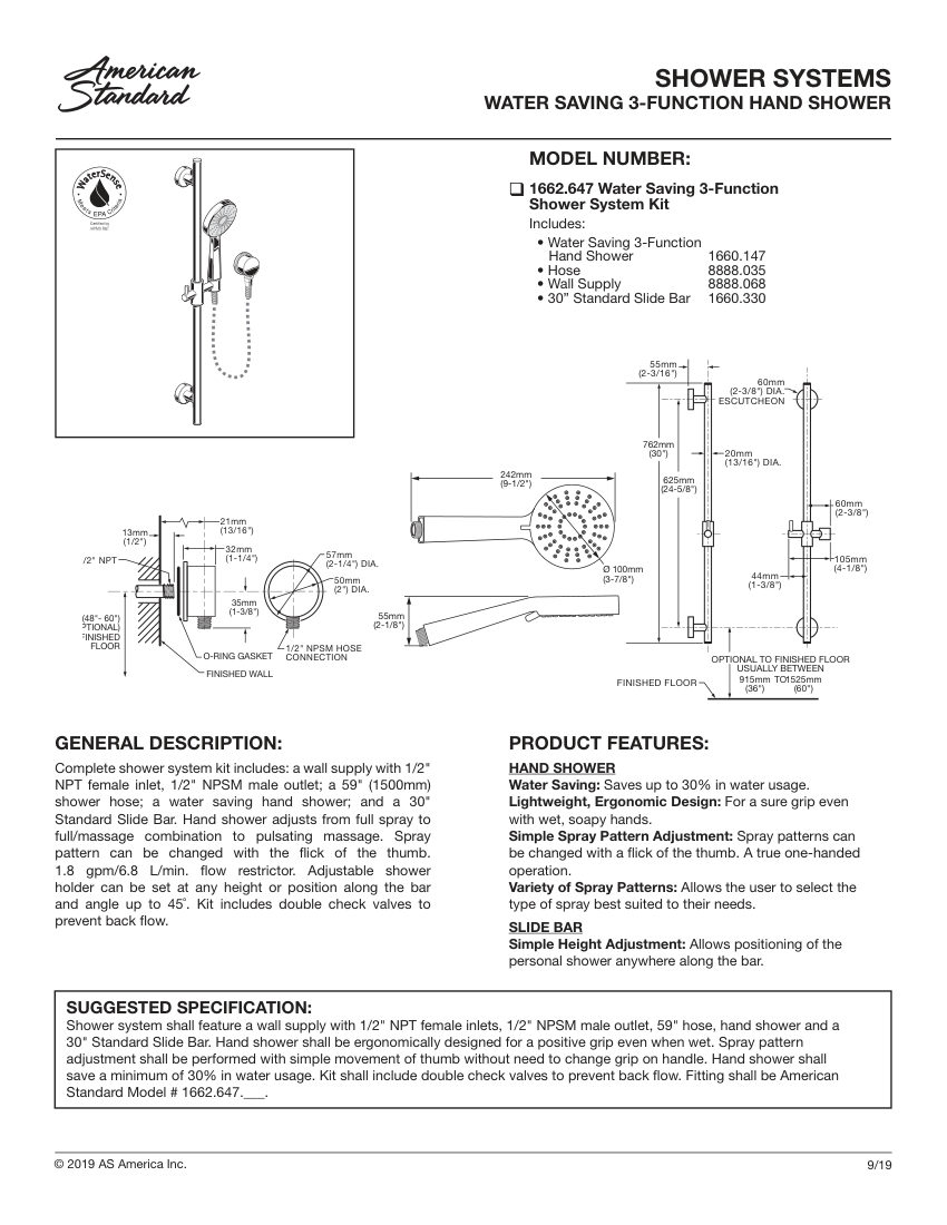 American Standard 1662647 cut sheet — first page