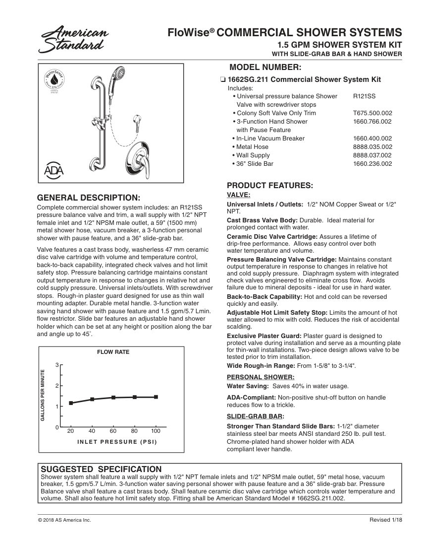 American Standard 1662SG211 cut sheet — first page