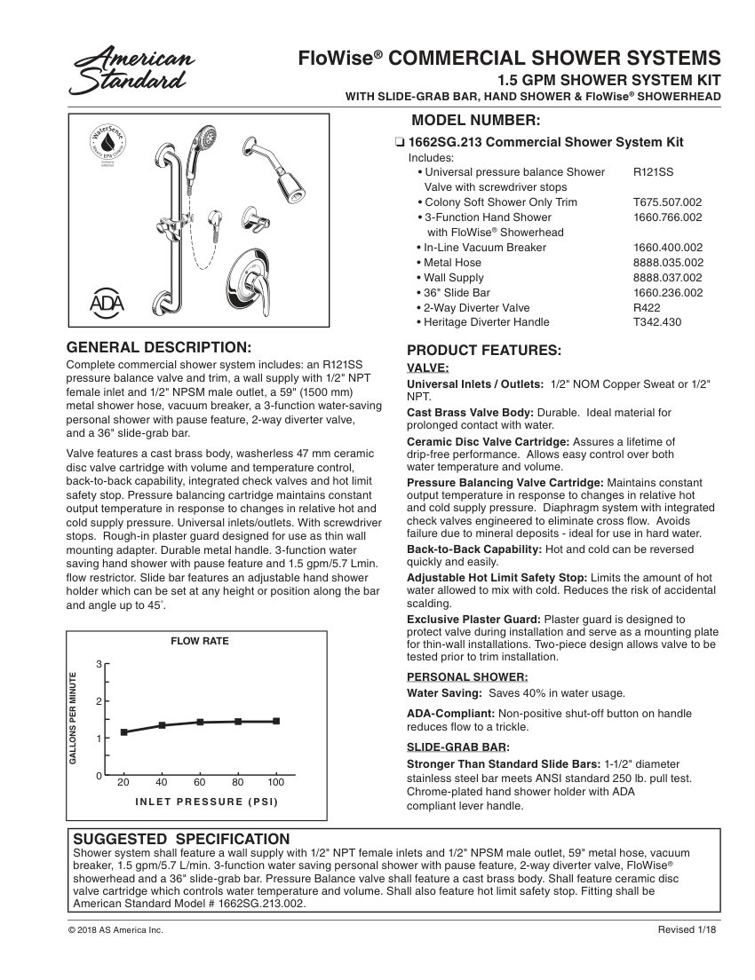 American Standard 1662SG213 cut sheet — first page