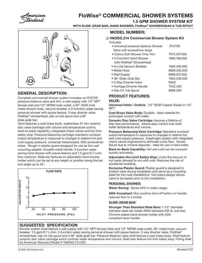 American Standard 1662SG214 cut sheet — first page