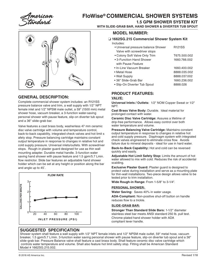 American Standard 1662SG215 cut sheet — first page