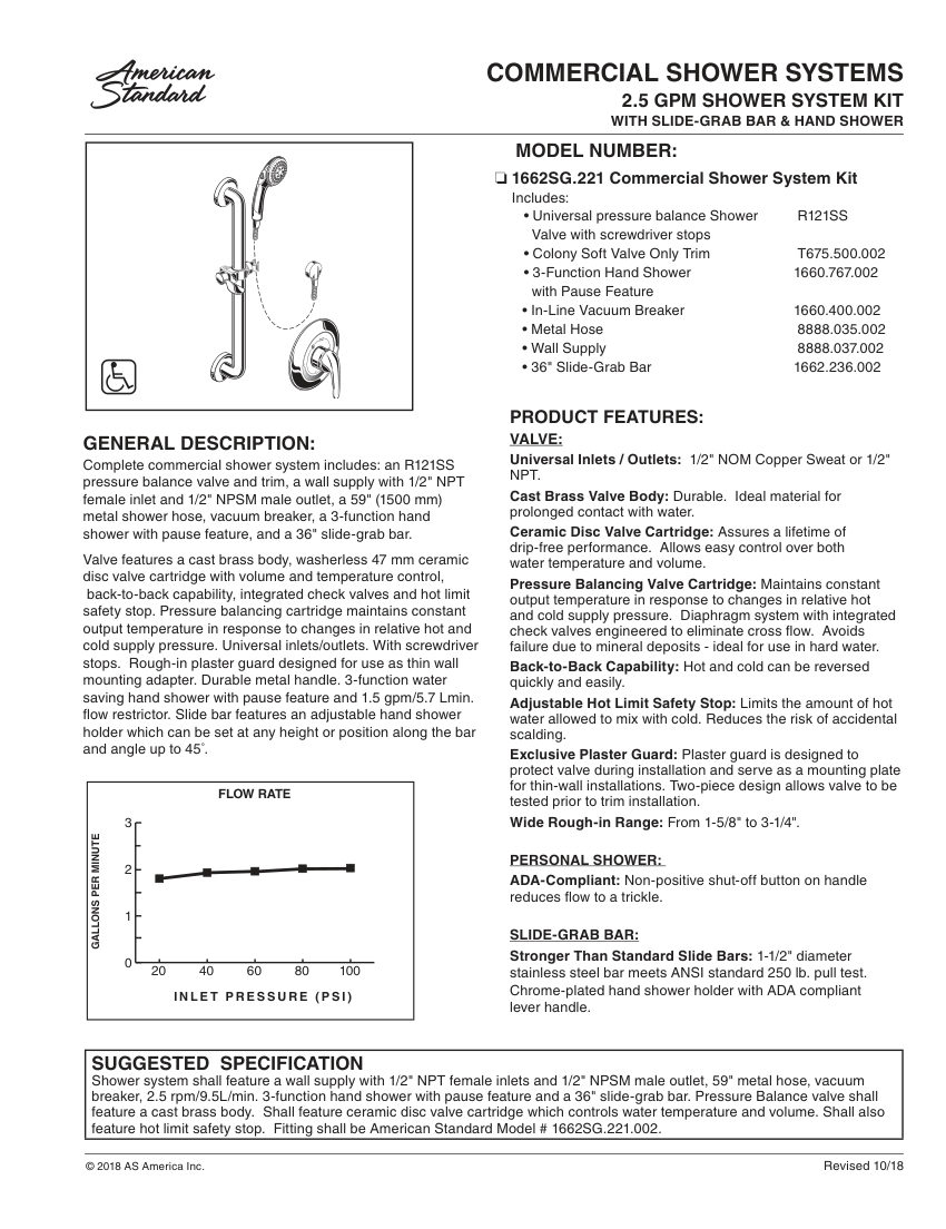 American Standard 1662SG221 cut sheet — first page