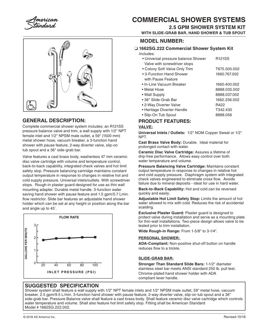 American Standard 1662SG222 cut sheet — first page