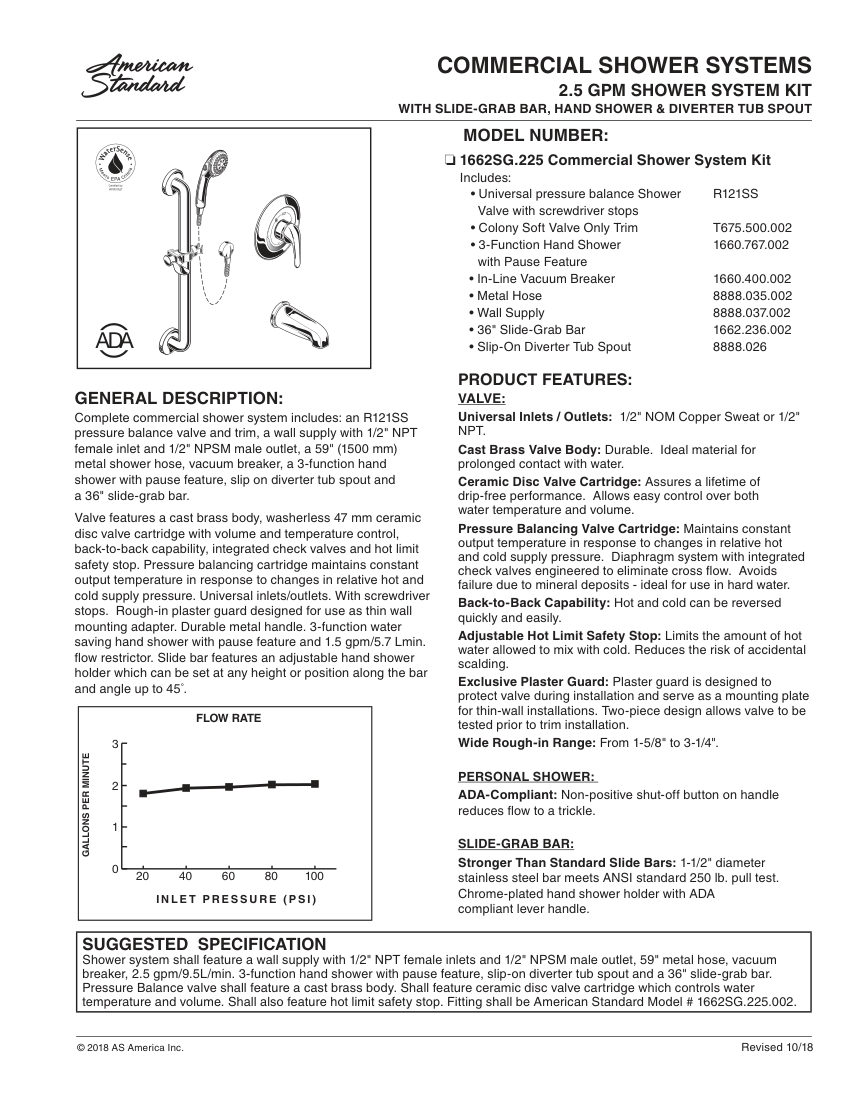 American Standard 1662SG225 cut sheet — first page