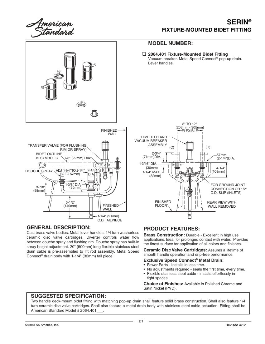 American Standard 2064401 cut sheet — first page