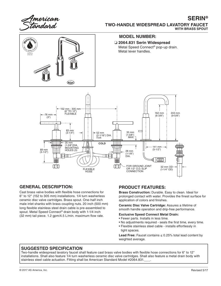 American Standard 2064831 cut sheet — first page