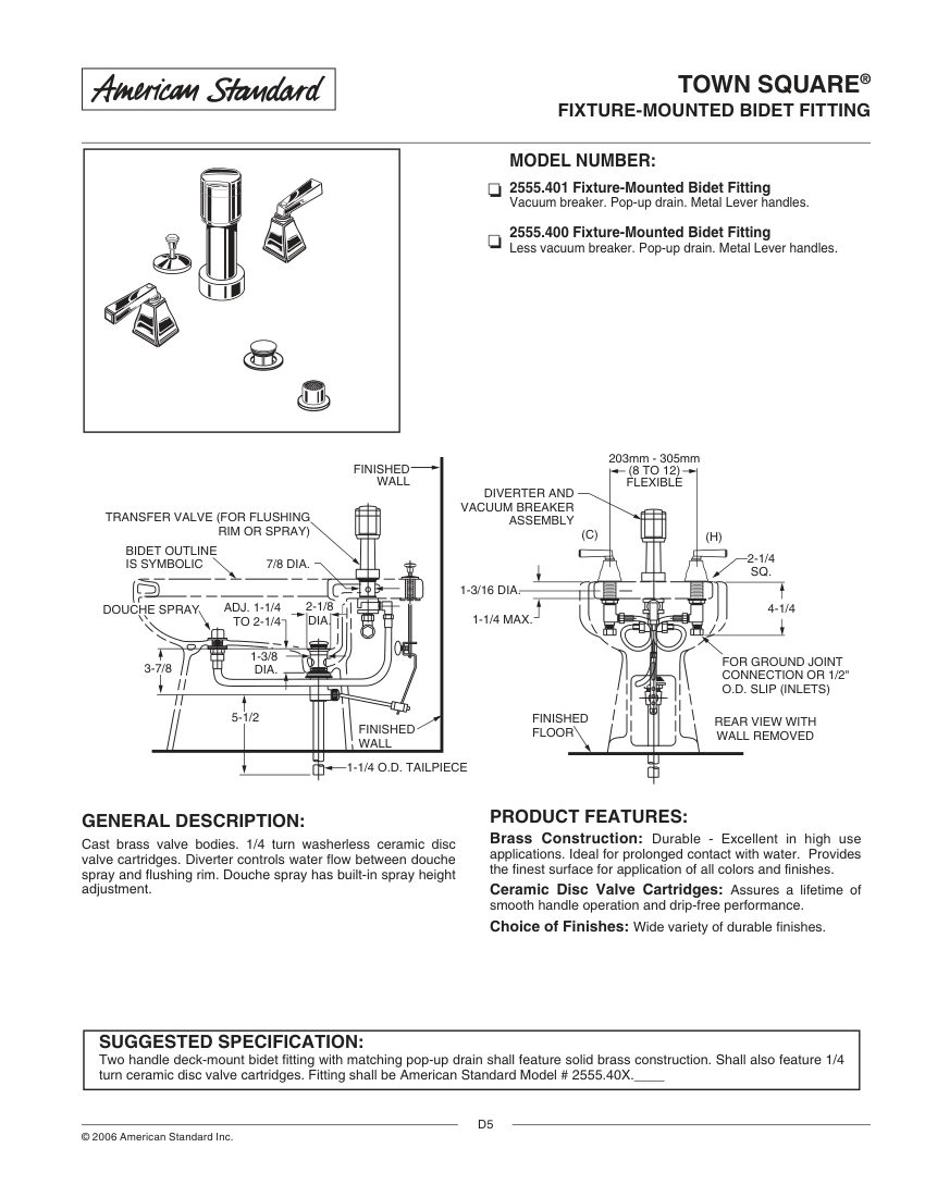American Standard 2555401 cut sheet — first page
