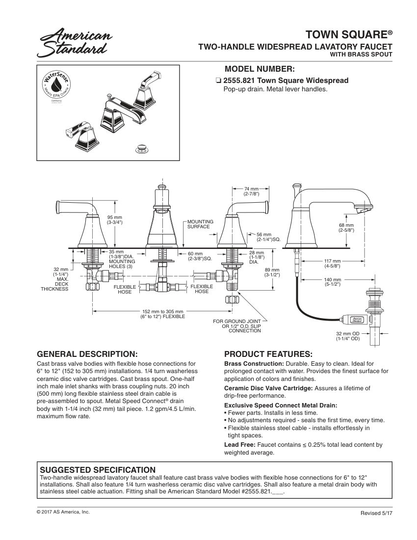 American Standard 2555821 cut sheet — first page