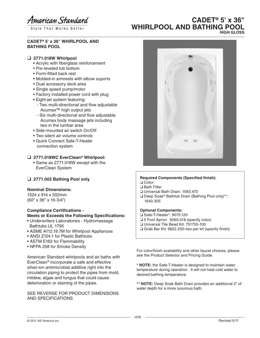 American Standard 2771018WC cut sheet — first page