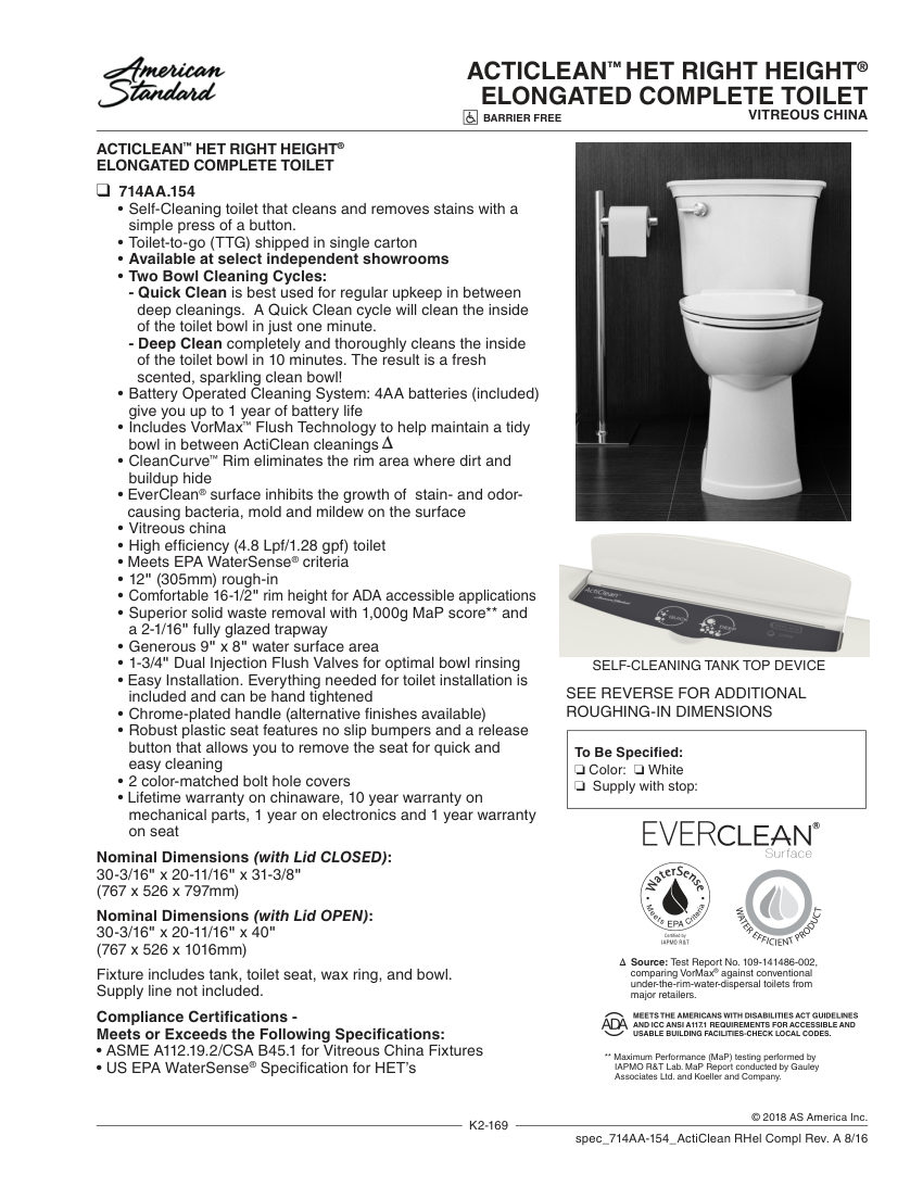 American Standard 3070A101 cut sheet — first page
