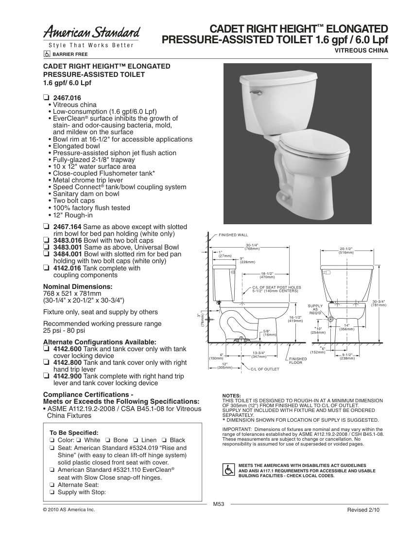 American Standard 3483001 cut sheet — first page