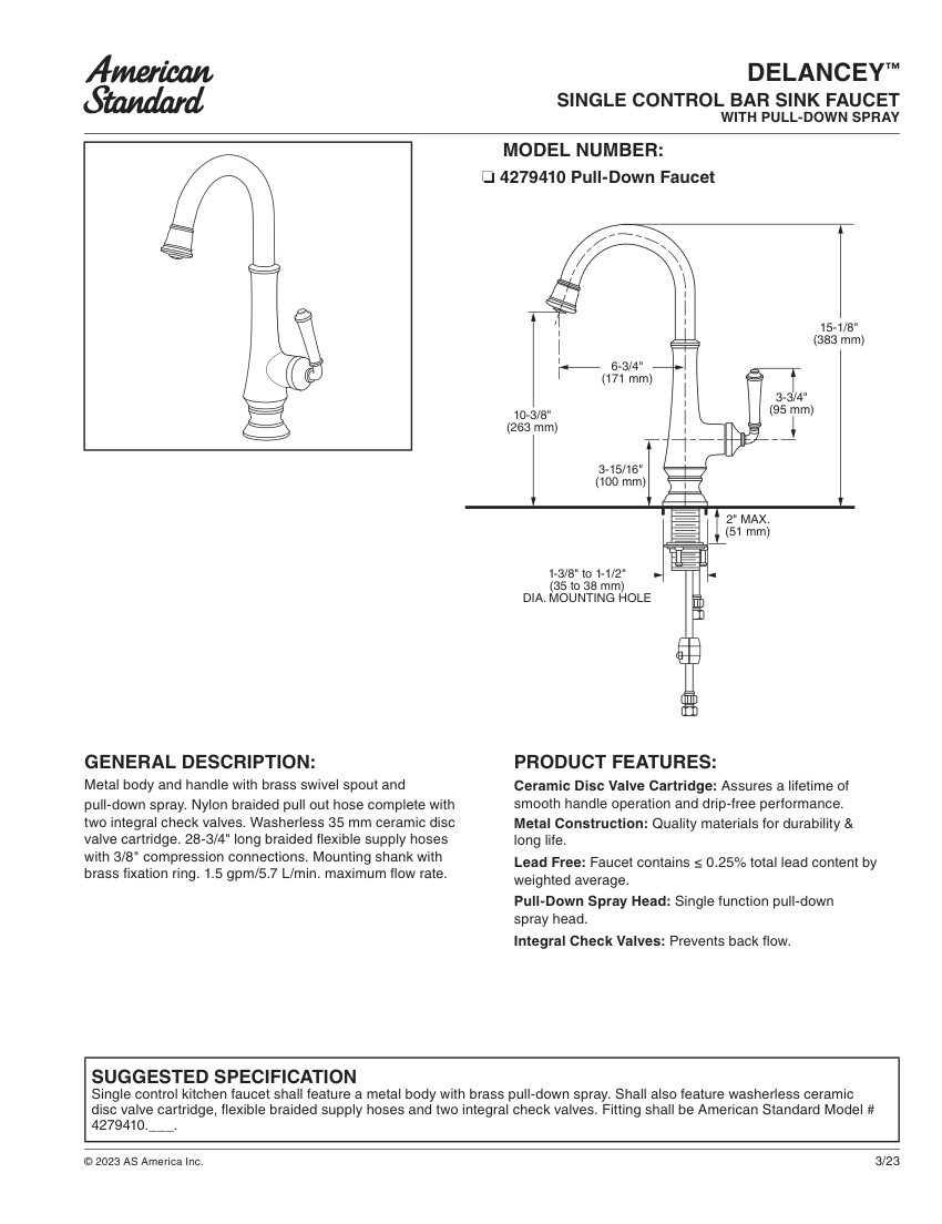 American Standard 4279410 cut sheet — first page