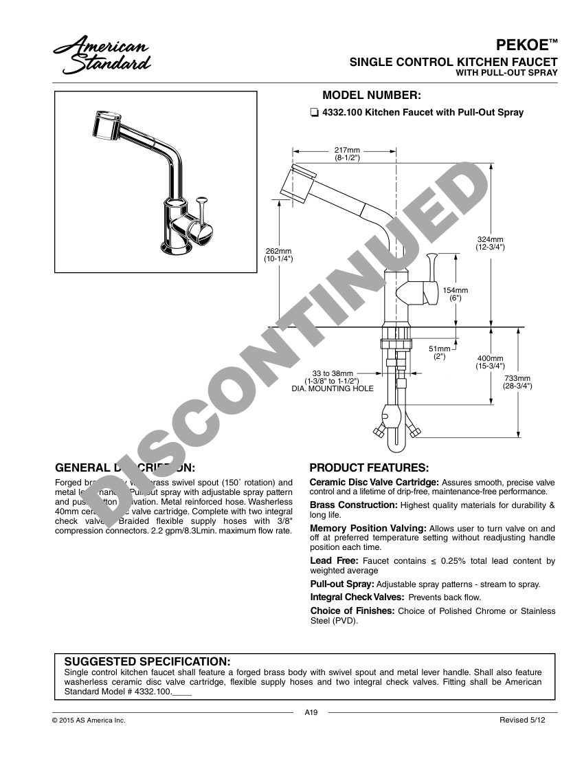 American Standard 4332100 cut sheet — first page