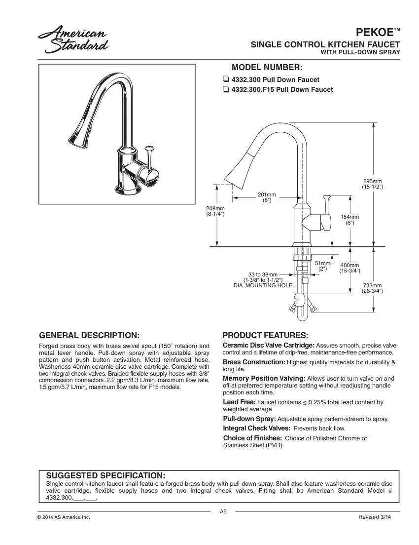 American Standard 4332300F15 cut sheet — first page