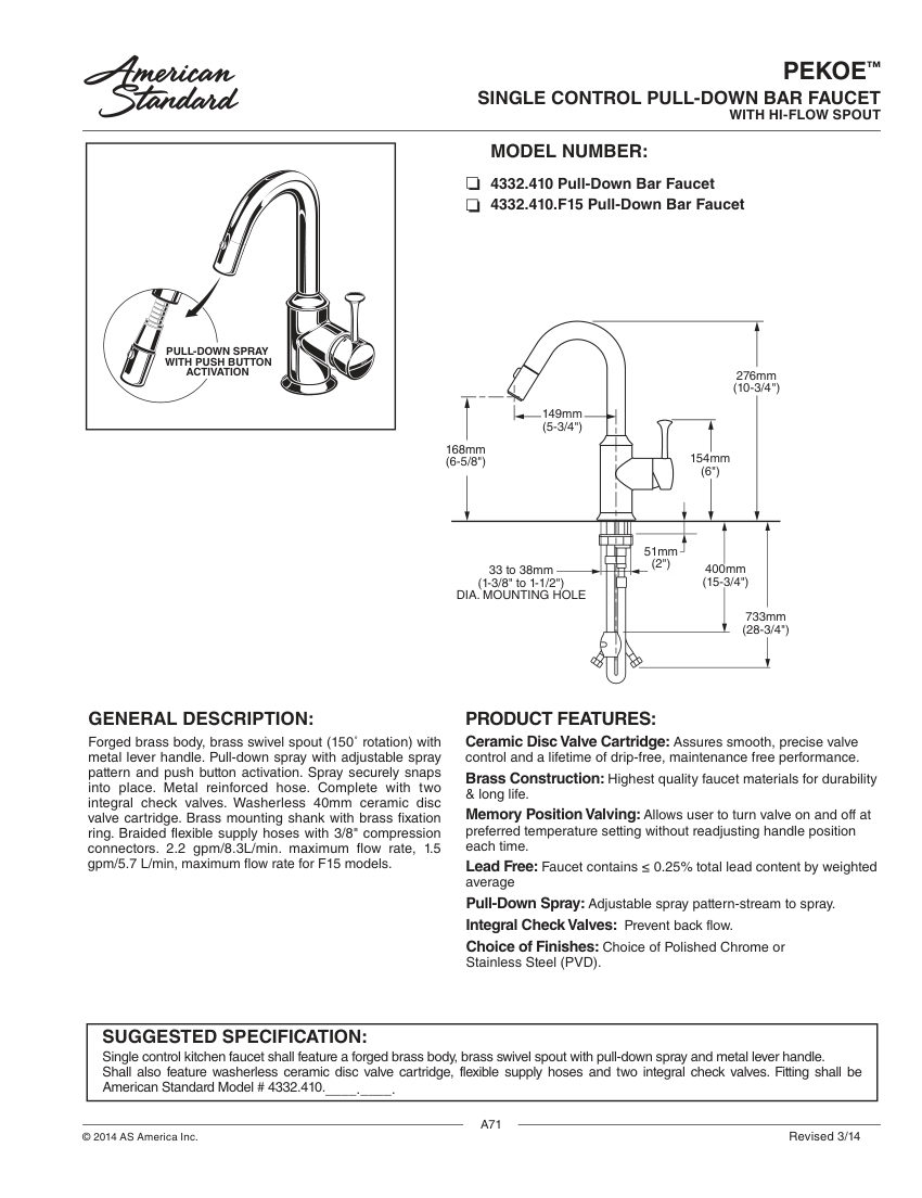 American Standard 4332410F15 cut sheet — first page