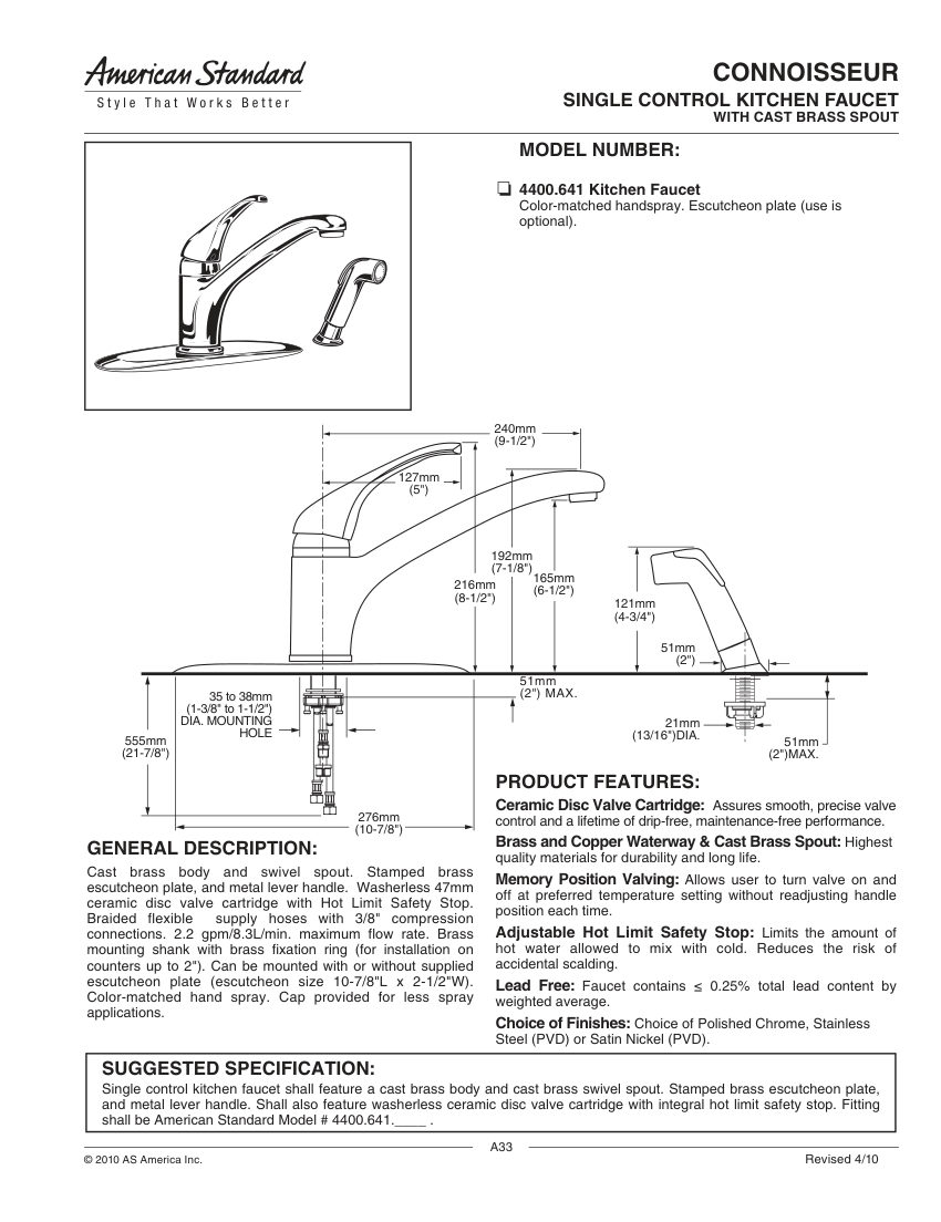 American Standard 4400641 cut sheet — first page