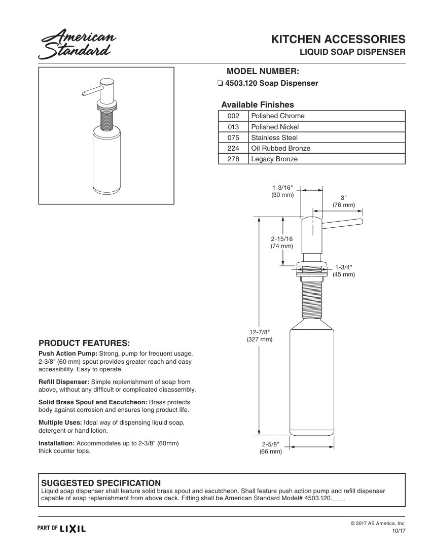 American Standard 4503120 cut sheet — first page