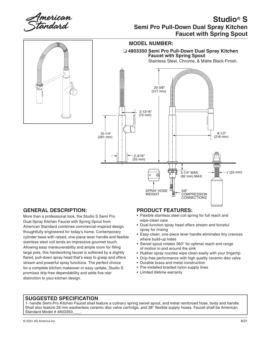 American Standard 4803350 cut sheet — first page