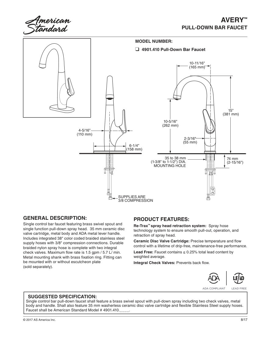 American Standard 4901410 cut sheet — first page