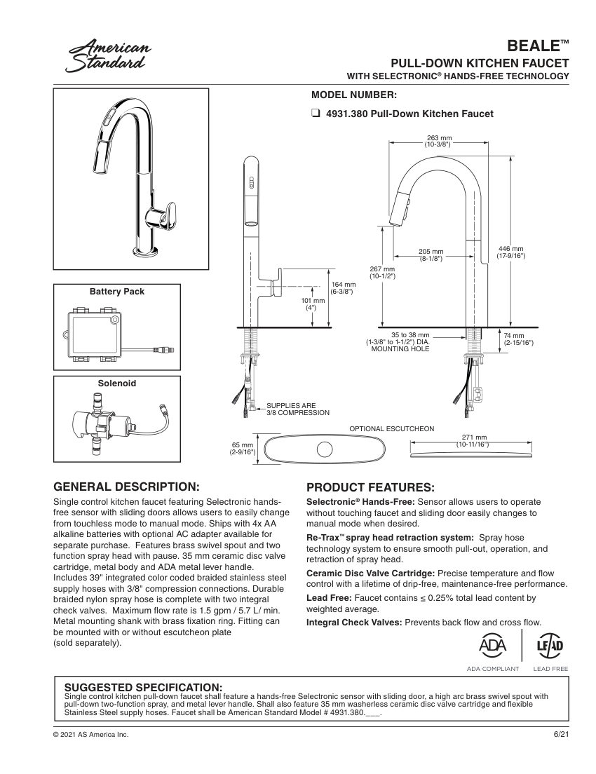 American Standard 4931380 cut sheet — first page