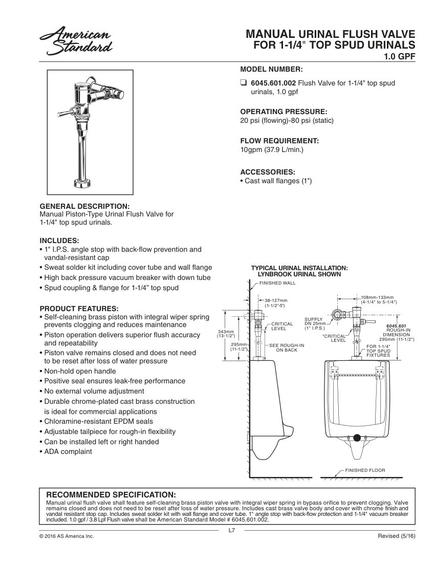 American Standard 6045601 cut sheet — first page
