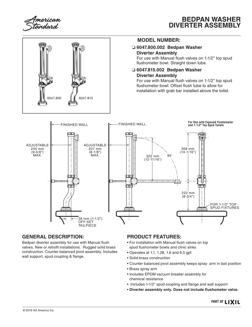 American Standard 6047800 cut sheet — first page