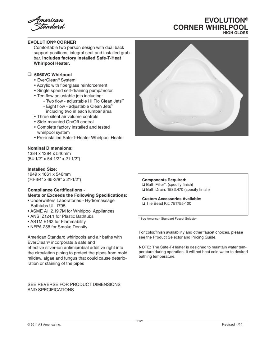 American Standard 6060VC cut sheet — first page