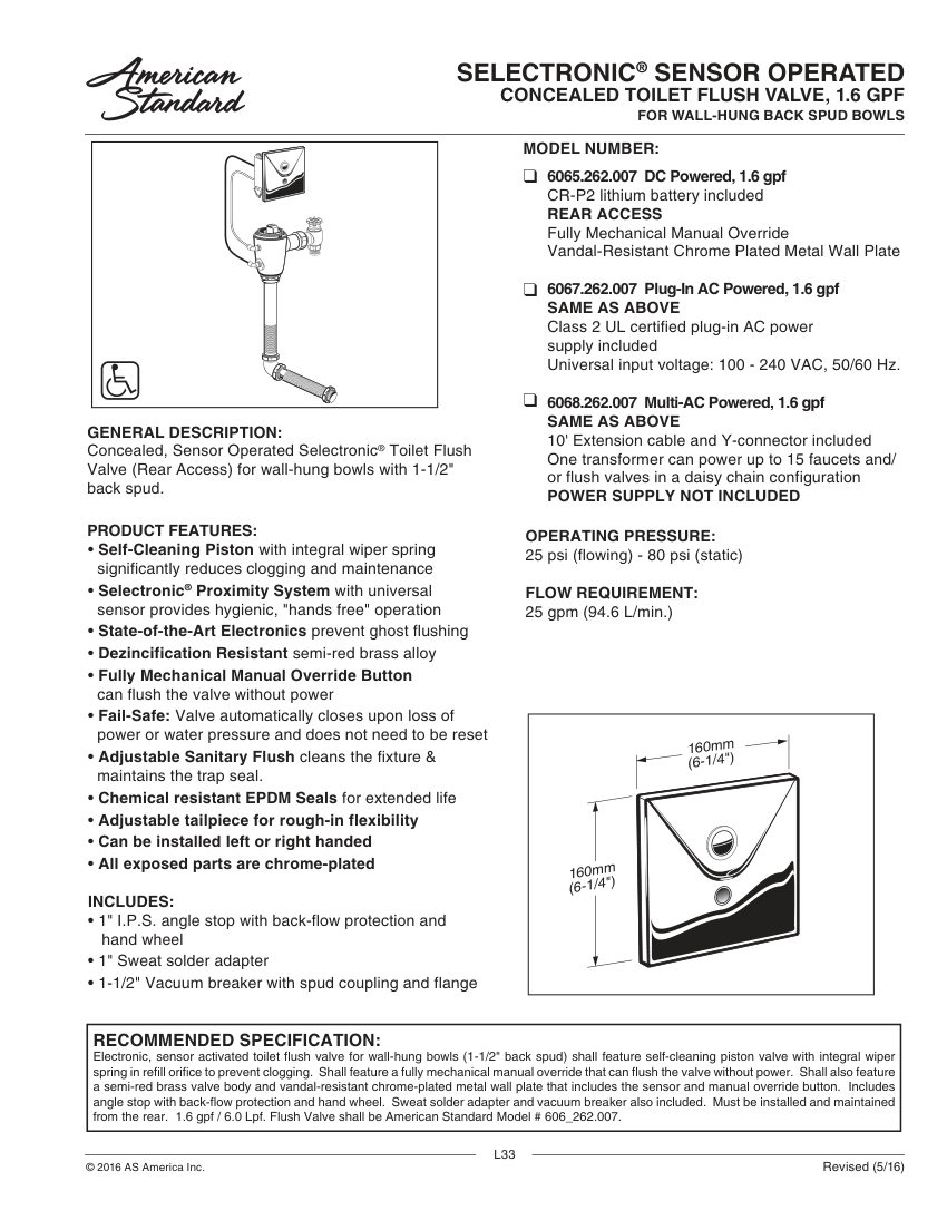 American Standard 6065262 cut sheet — first page